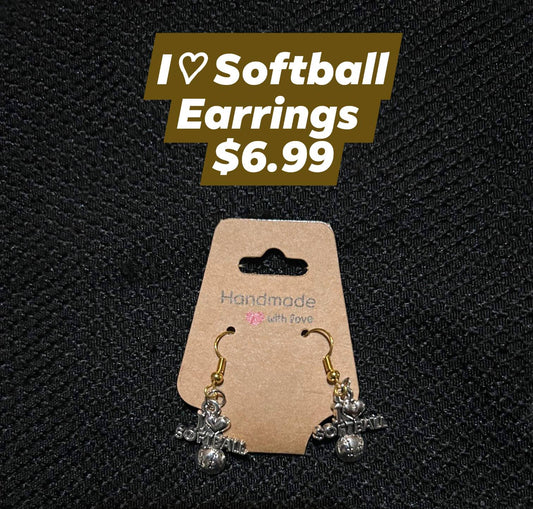 I Love Softball Earrings